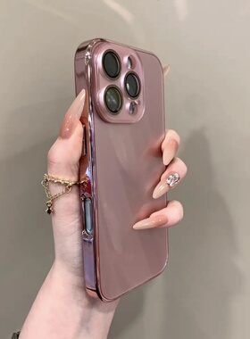 适用于苹果15promax手机壳玻璃壳iPhone16promax高级感电镀白色镜头膜14简约13新爆款12保护套15全包防摔11黑