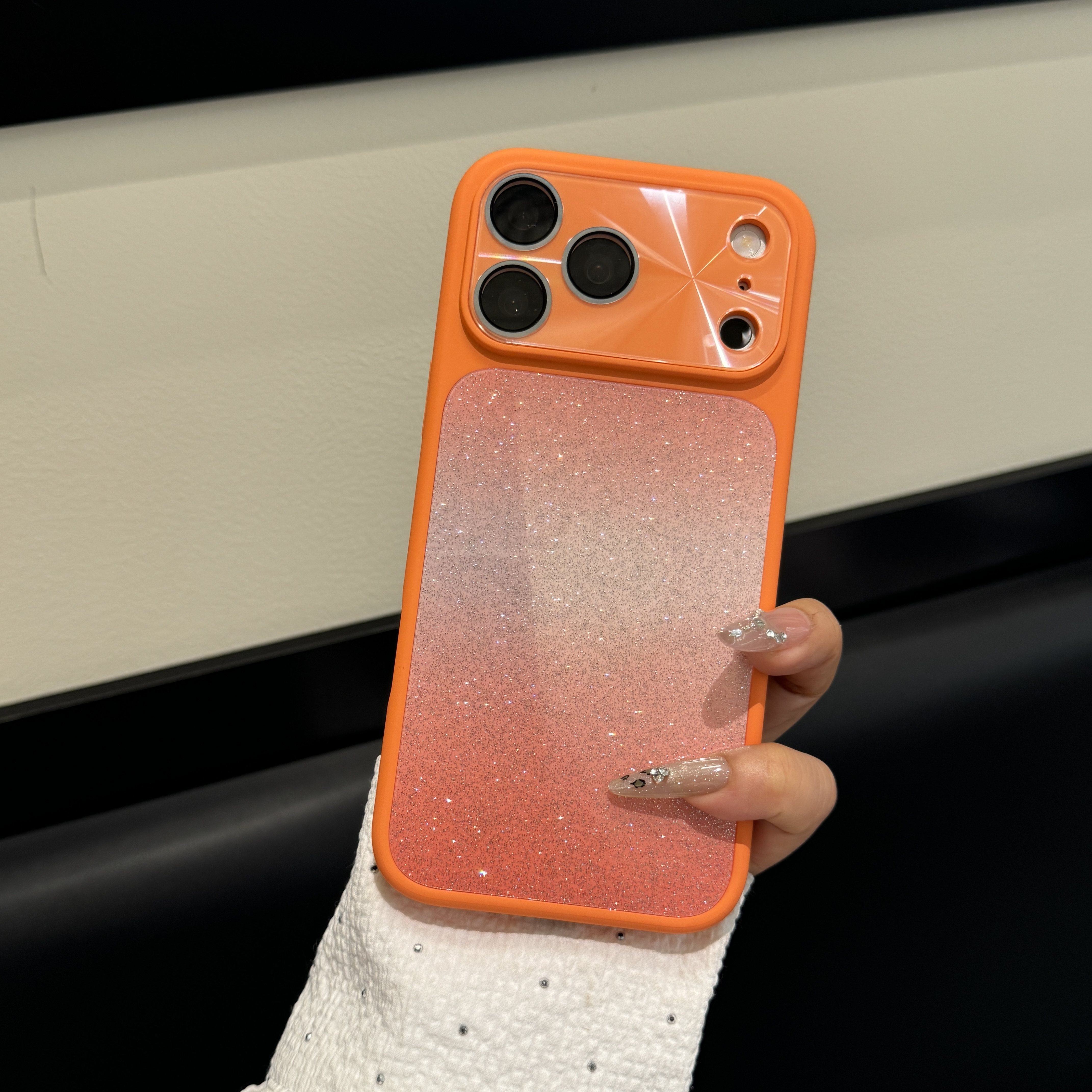 星宇橙渐变闪粉适用苹果17promax手机壳高级感女iPhone16pro一体镜头膜4promax防摔15pm秒变大视窗17全包保护