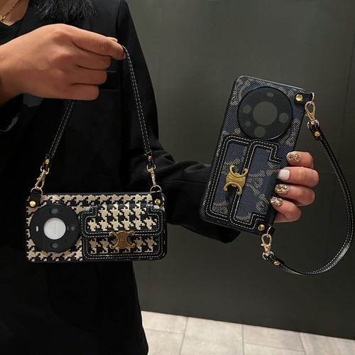 千鸟格手提挂绳mate60pro手机壳