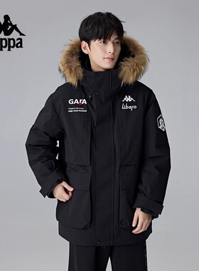 Kappa卡帕背靠背防泼水羽绒服男新款冬季防风连帽外套保暖防寒服
