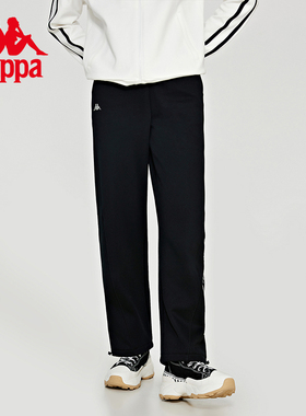 Kappa卡帕休闲裤新款女黑色运动裤加绒直筒裤小脚卫裤K0D82AK46
