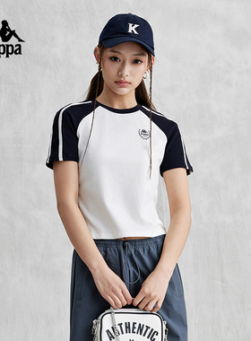 Kappa卡帕复古短袖2025新款女夏撞色运动T恤休闲半袖K0E42TD31