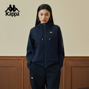 Kappa卡帕背靠背运动开身帽衫女新款复古卫衣休闲长袖针织外套潮
