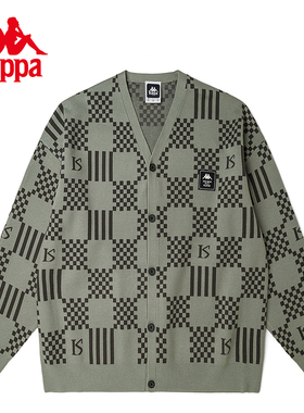 Kappa卡帕针织开衫情侣男女2026春季棋盘格毛衣休闲外套K0CY2LD70