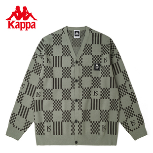Kappa卡帕针织开衫 棋盘格毛衣休闲外套K0CY2LD70 情侣男女2025春季