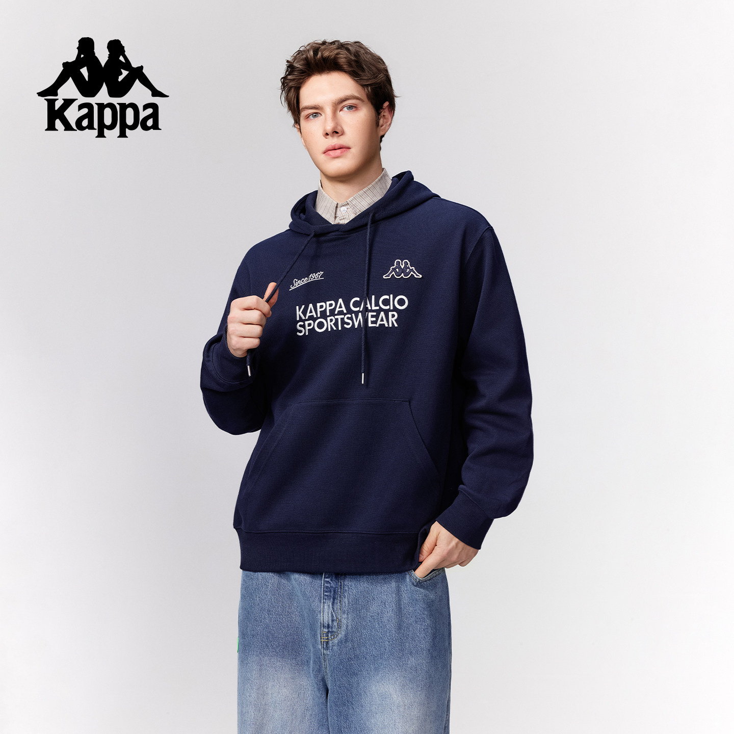 Kappa卡帕男针织套头帽衫2026春季新款宽松卫衣棉感柔软弹力潮流