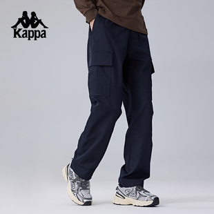 Kappa卡帕背靠背运动长裤男新款工装裤直筒松紧腰休闲裤弹力裤子