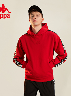 Kappa卡帕背靠背新年红色卫衣背靠背情侣男女套头帽衫长袖外套