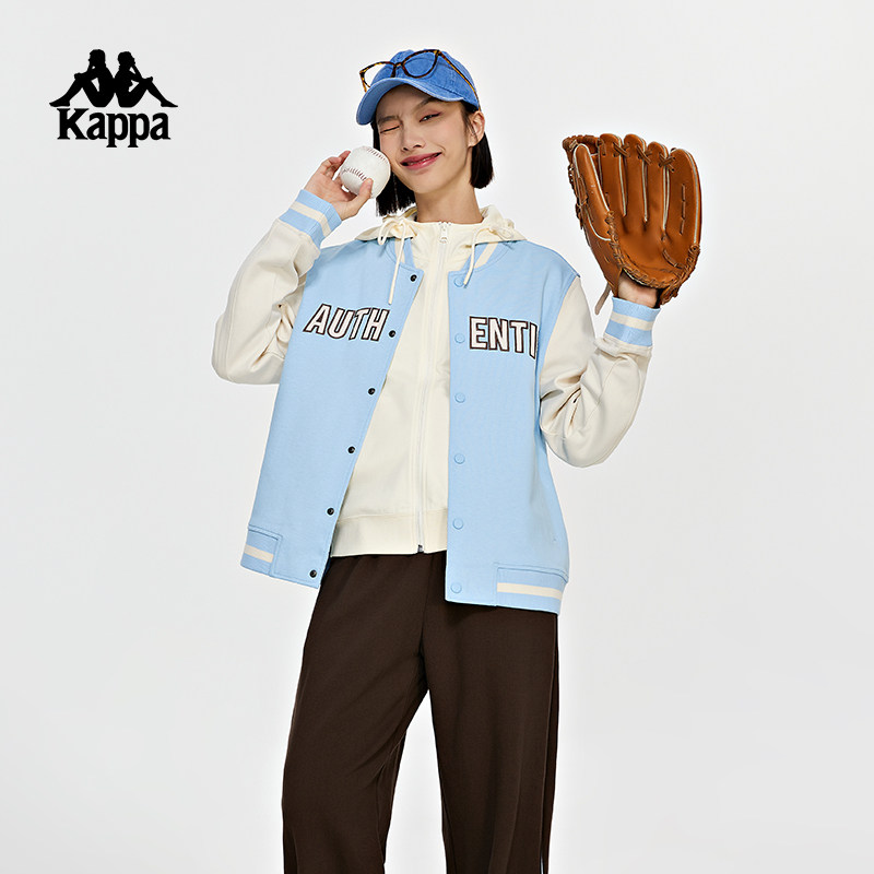 Kappa卡帕棒球服新款女运动复古针织卫衣休闲拼色开衫外套