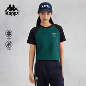 kappa卡帕背靠背复古上衣女士新款 凉感抗菌短袖 插肩袖 运动t恤夏季