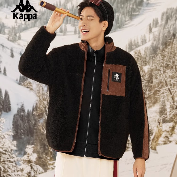 Kappa卡帕羊羔绒新款情侣男女春秋运动长袖撞色休闲外套夹克