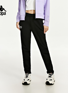 Kappa卡帕复古运动裤新款女黑色针织长裤简约休闲裤锥形卫裤