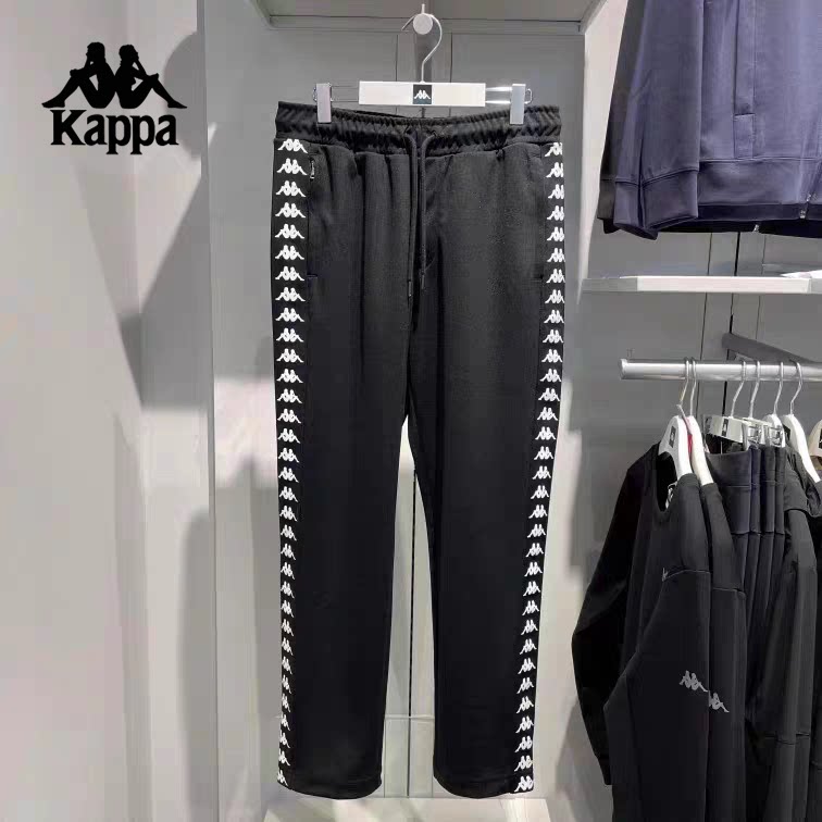 Kappa卡帕串标运动裤新款男黑色长裤透气休闲裤锥形小脚卫裤