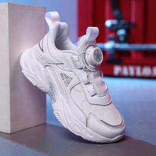 免系鞋带运动鞋子夏款幼儿园儿童小白鞋男童女童网面跑步鞋全白色