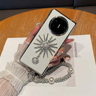 X3折叠屏X2典藏版 原装 正品 适用日本潮牌太阳神电镀皮质华为MateX5手机壳新款 防摔女奢华高级 珍珠手提链条时尚