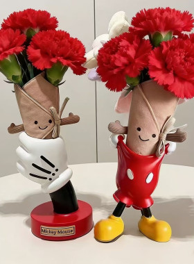 米奇手握花瓶jellycat手捧花支架玫瑰收纳底座客厅电视柜装饰摆件