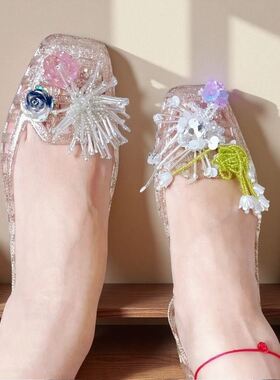 韩国果冻鞋女2025新款透明水晶鞋成人夏季凉鞋配饰浅口单鞋洞洞鞋