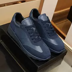 Genuine Leather Men's Shoes, Flat Casual Lace-Up, Korean Style, Trendy, Versatile, Fashionable, Sporty, Lightweight, Comfortable, European Style, Navy Blue