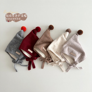 男女宝宝圣诞毛线帽婴儿冬季 保暖洋气帽子小月龄护耳防风精灵帽