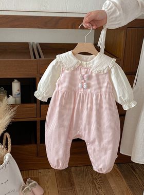 婴儿衣服超萌女宝宝秋季套装春秋款甜美衬衫女童背带裤两件套秋装