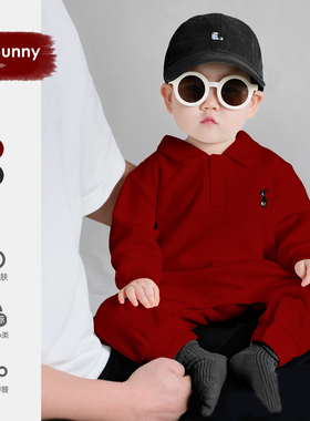 周岁男宝春秋衣服洋气婴儿POLO衫连体衣超萌满月宝宝春季喜庆爬服
