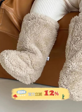 婴儿冬季保暖袜子宝宝加厚鞋袜幼儿居家室内地板袜小月龄白色冬袜