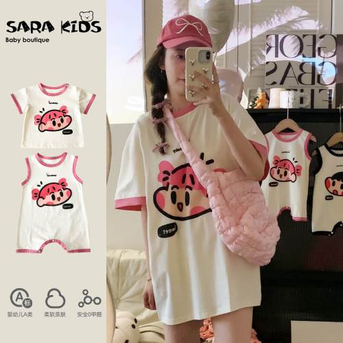 亲子装一家三口夏天全家衣服夏季薄款宝宝夏装母女母子超萌外出服