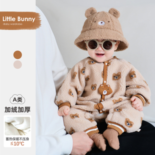 婴儿连体衣秋冬加绒加厚外出服小月龄宝宝洋气冬装 衣服 爬爬服冬季