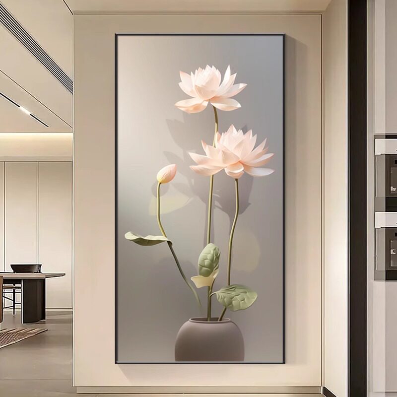 现代简约荷花玄关挂画新中式装饰画入户过道走廊尽头高档禅意壁画
