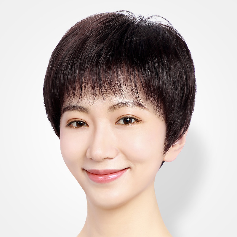 假发短发女仿真全头套式真人发丝妈妈假发套头发中老年女士真发套