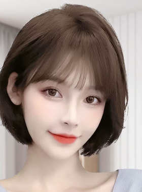 假发全头套女真人发丝短发发型真发自然无痕隐形高端中分波波头款