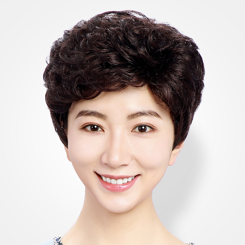 假发短发女全头套仿真短款妈妈真发全真人发丝短卷发造型自然夏季