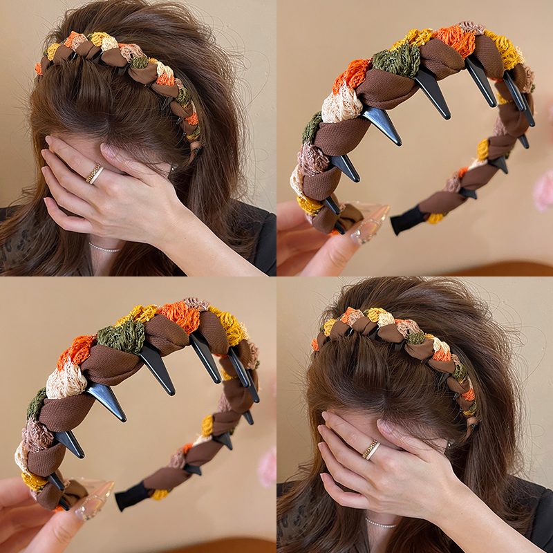 韩系甜美橘色缠绕波浪齿梳发箍