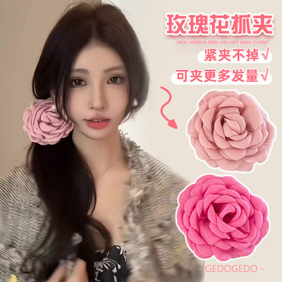 caro同款玫瑰花发夹女夏季头饰