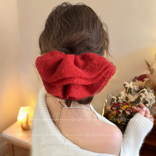 新年红色超大针织大肠发圈女秋冬低丸子头发绳气质绑头发头绳头花