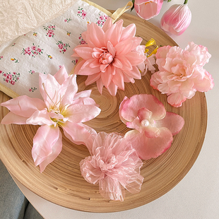 超仙海边度假风粉色花朵发夹女夏日刘海头花发卡氛围感簪花侧边夹