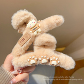 小熊毛绒抓夹女2026新款 大号后脑勺发夹秋冬可爱盘发鲨鱼夹子头饰