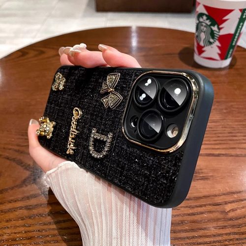 适用苹果15简约毛绒小香风手机壳