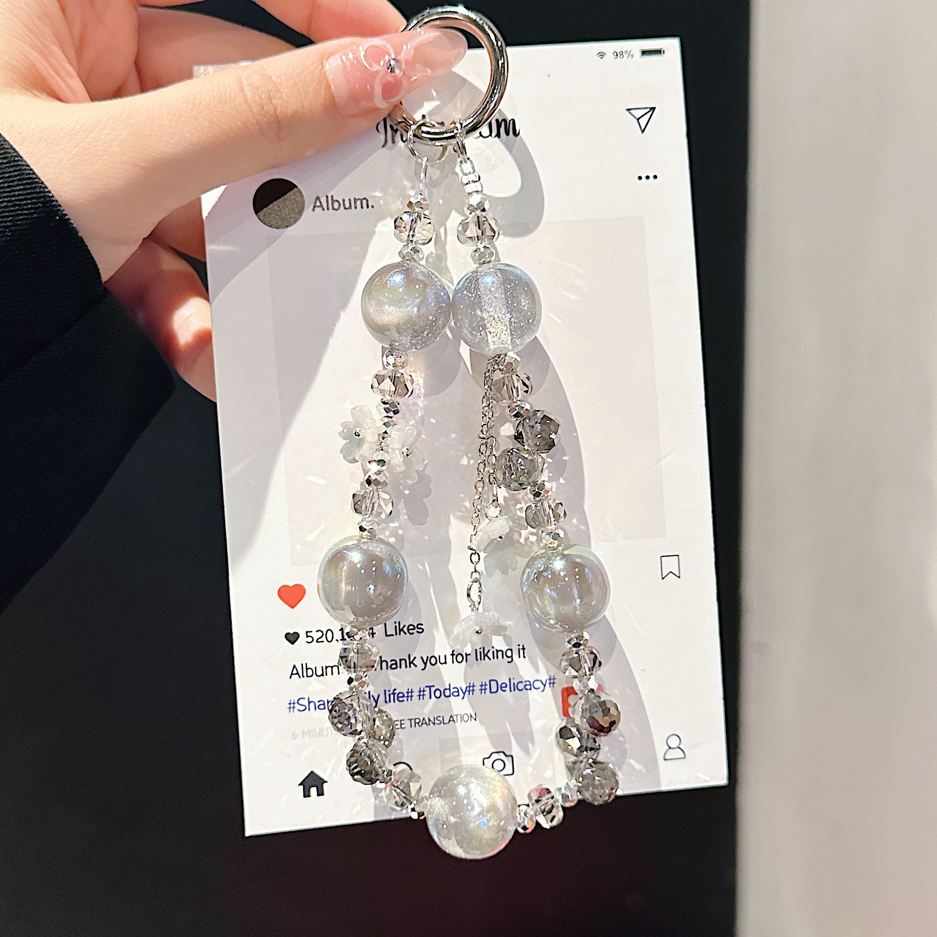 高端水晶海蒂四色流苏手机挂绳短款手腕手提轻奢小众精致高级感水晶串珠新款防丢吊绳女款包包通用手机壳挂饰