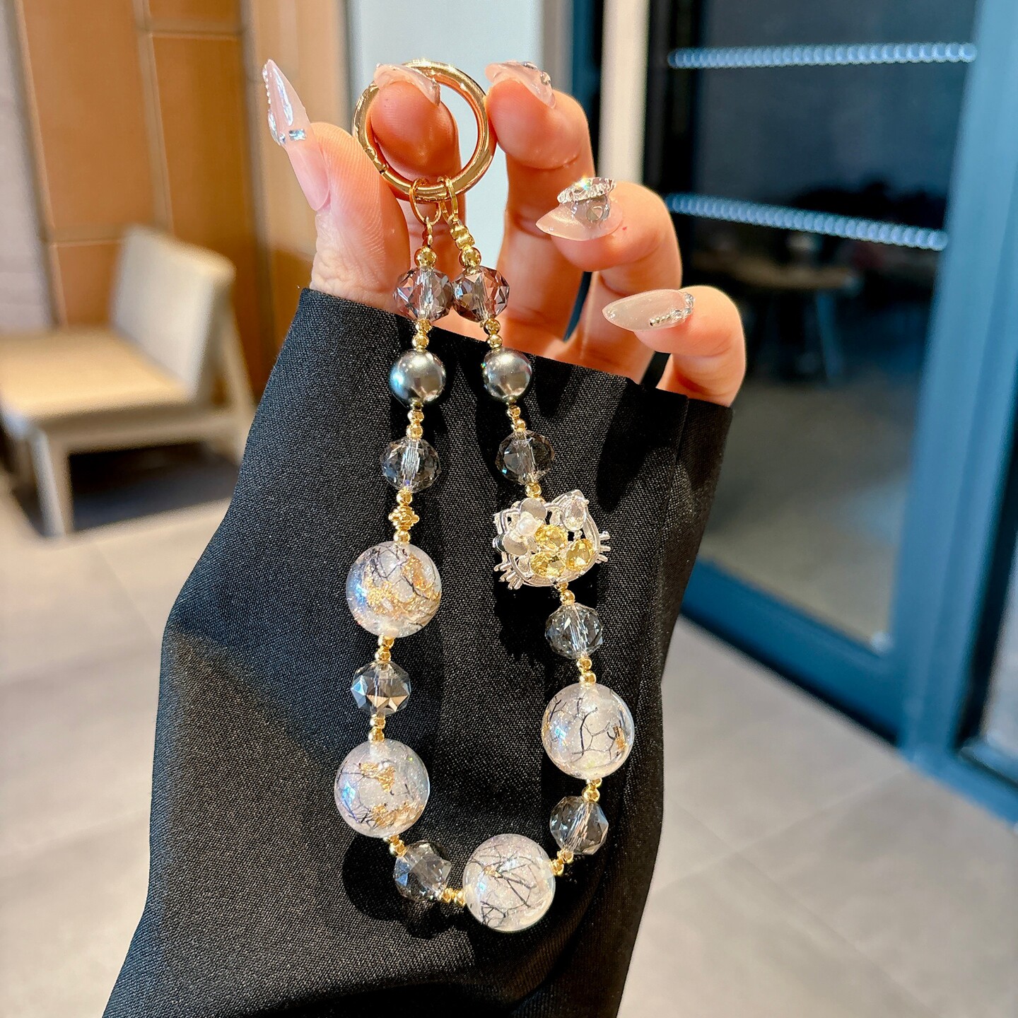 樱声高级感金箔kt水晶串珠手机挂绳新款手提链条女短款手腕绳奢华精致网红爆款挂饰手机壳汽车钥匙扣通用挂件