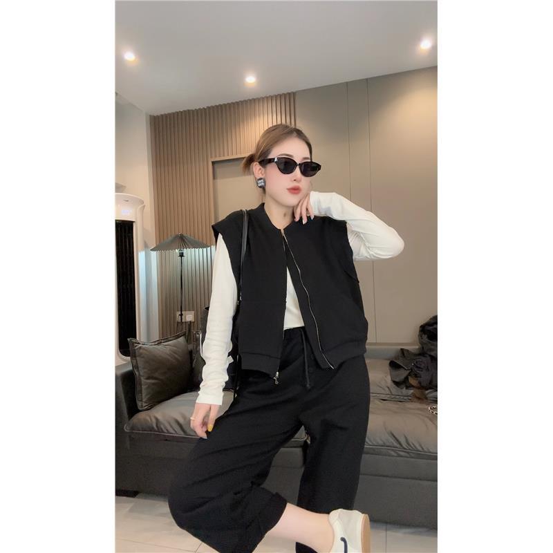 ROUMIKL欧货圈卫衣马甲女2025新款时尚百搭圆领纯休闲拉链马夹上