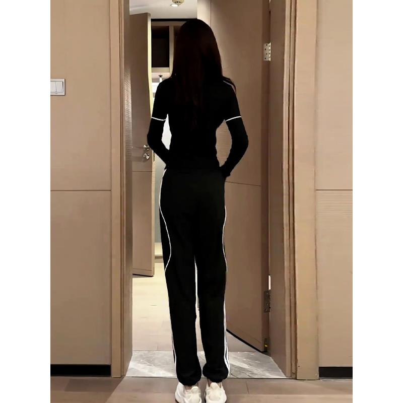 ROUMIKL休闲运动套装女2025年减龄修身跑步瑜伽健身服束脚裤两件