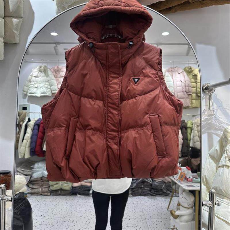 ROUMIKL秋冬新款宽松背心外套纯色女坎肩休闲连帽马甲马夹加厚韩