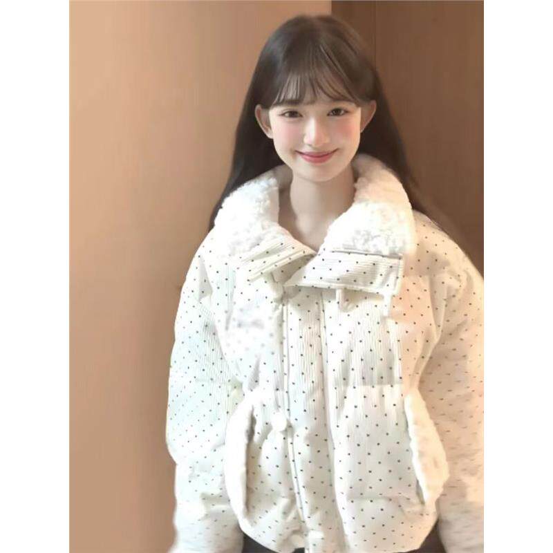 ROUMIKL奶呼呼软妹波点面包服加厚软糯外套冬季可爱减龄学院风羽