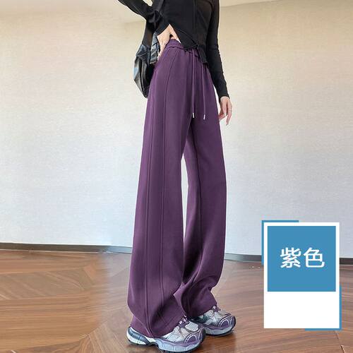 大码潮牌运动裤女秋2026新款窄版阔腿裤休闲直筒春季卫裤