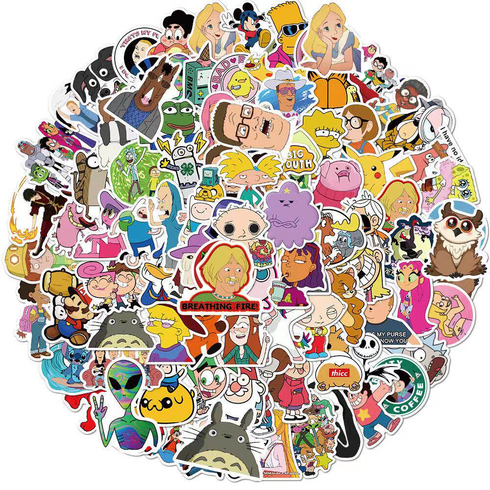 101张各类卡通人物合集电脑手机笔记本水杯行李箱头盔防水贴纸