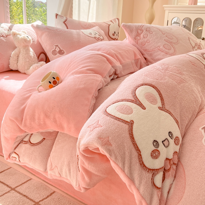冬季加厚保暖卡通法兰绒被套单件加绒被套珊瑚绒被罩四件套床上