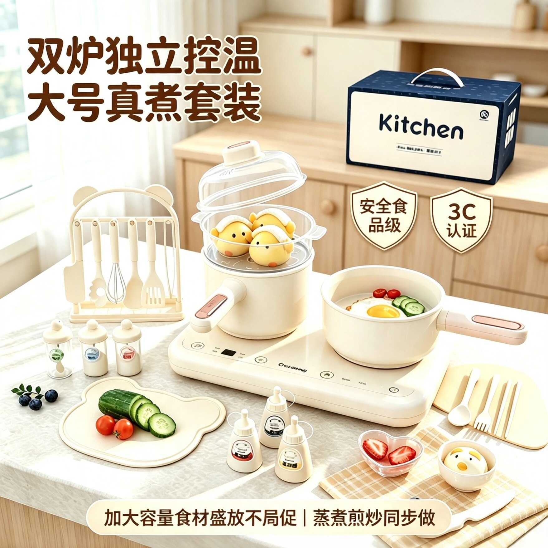 迷你小厨房过家家真煮全套生日礼物套装麦饭石煮饭厨具可真煮可吃