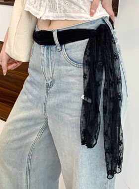 蕾丝丝巾刺绣碎花长款围巾女韩版优雅唯美透明纱巾头巾披肩女外搭