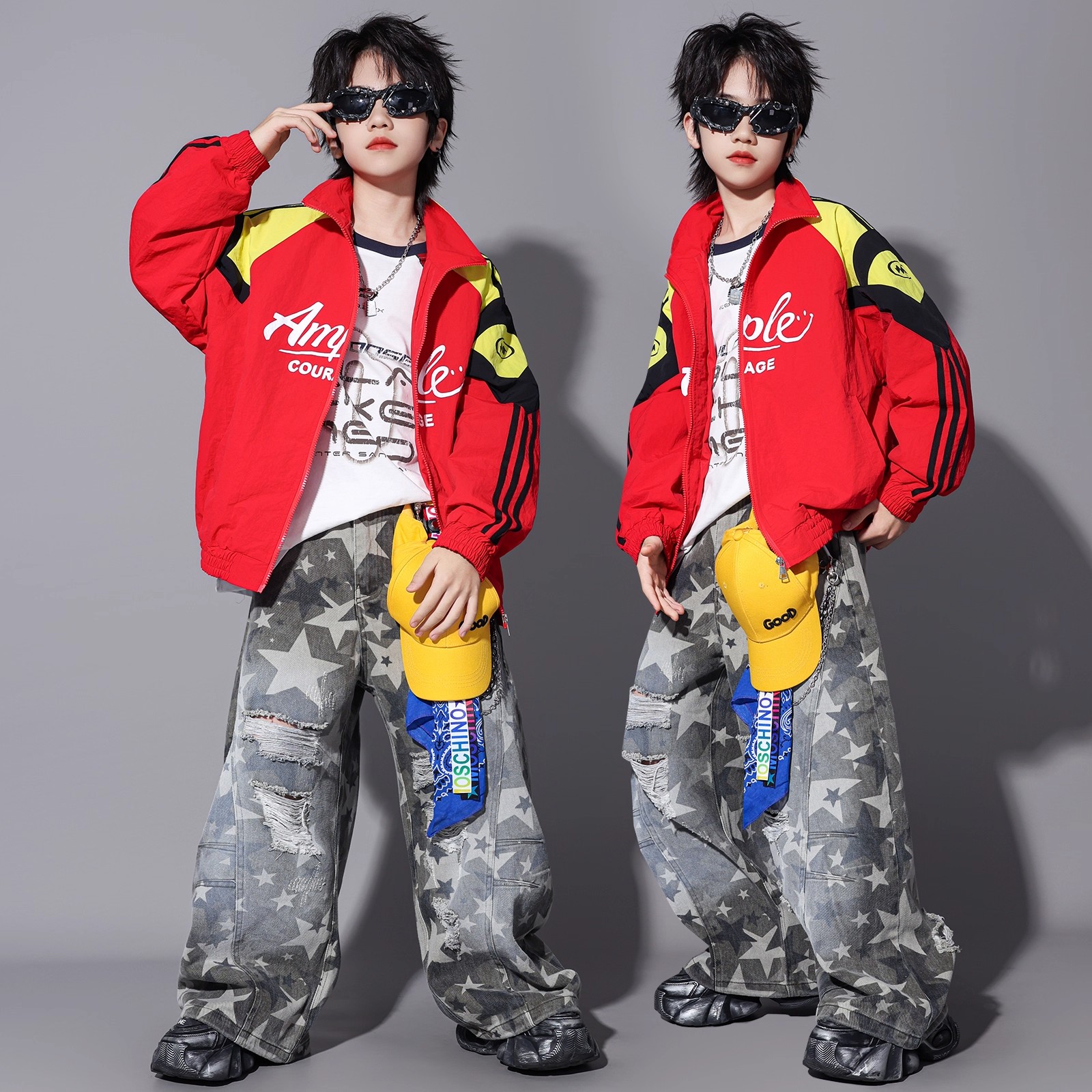 少儿美式街舞hiphop嘻哈风男童演出服元旦运动套装潮牌儿童表演服